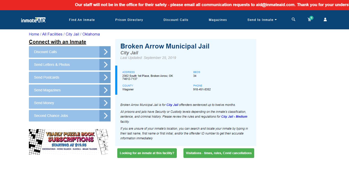 Broken Arrow Municipal Jail | Inmate Locator
